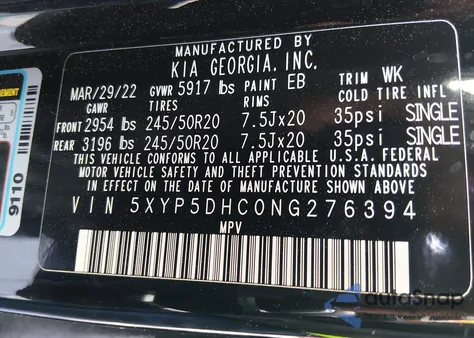 2022 Kia Telluride Sx from USA, damaged, VIN 5XYP5DHC0NG276394